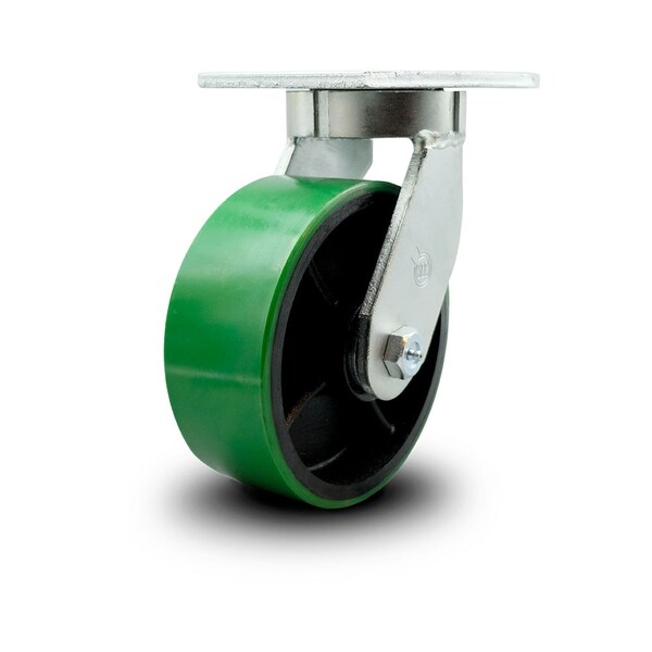 8 Inch Extra Heavy Duty Green Poly on Cast Iron Wheel Swivel Top Plate Caster